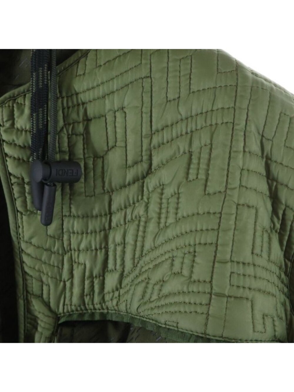 Fendi FF Pattern Quilted Military Hooded Zip Up Jacket Khaki - Picture 4 of 8
